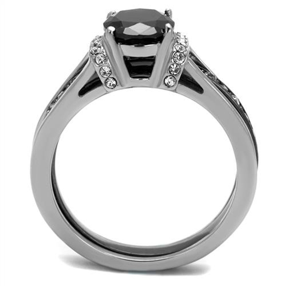 ST2971-ARTI4317 Her & His Black Cz Stainless Steel Wedding Engagement Ring & Titanium Band Set